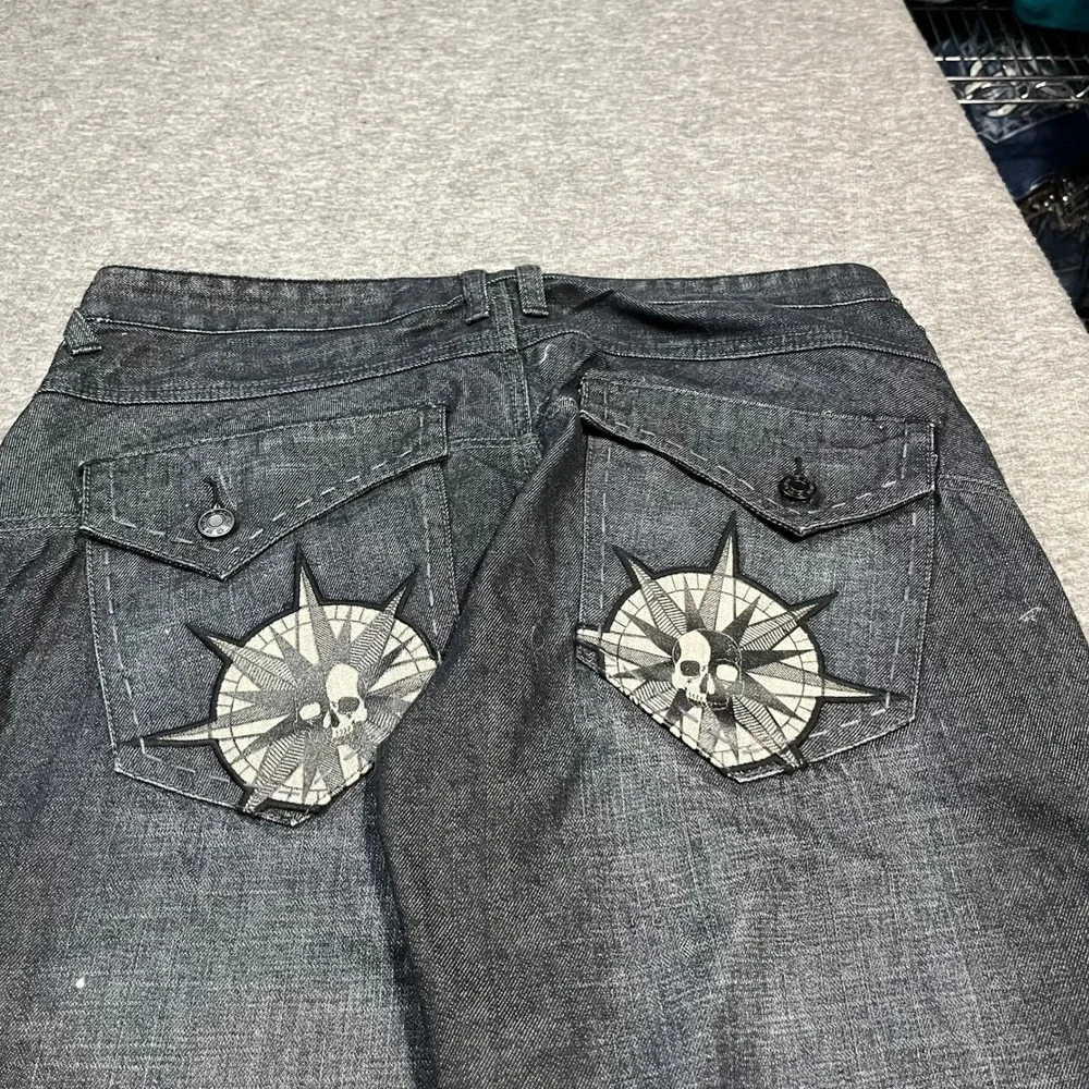 G by Guess Wyatt Wide Bootcut Jeans Mens 33x34 Dark Wash Skull Graphic flare y2k